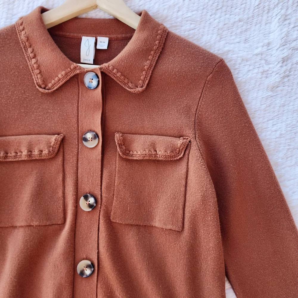 Joie Terracotta Knit Button Front‎ Collared Cardigan